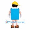Book Mascot Costume in Blue with Boy Head and Yellow Cap