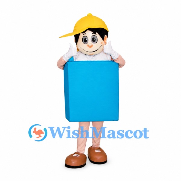 Book Mascot Costume in Blue with Boy Head and Yellow Cap