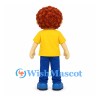 Boy Mascot Costume with Brown Curly Hair and Yellow T-Shirt