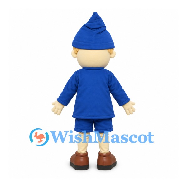 Wizard Mascot Costume with Blue Pointed Hat and Star Tunic