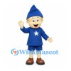 Wizard Mascot Costume with Blue Pointed Hat and Star Tunic