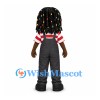 Girl Mascot Costume with Beaded Braids and Black Overalls