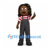Girl Mascot Costume with Beaded Braids and Black Overalls