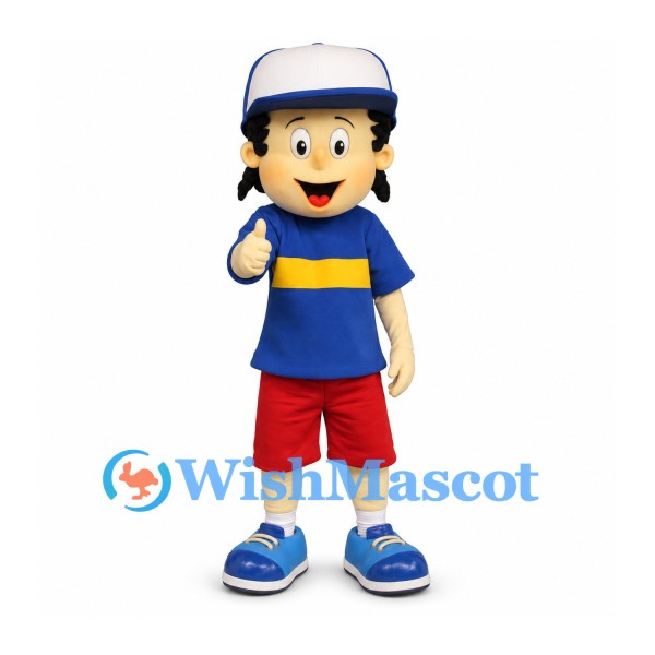Boy Mascot Costume with White Cap and Red Shorts