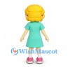 Girl Mascot Costume with Blonde Hair, Glasses and Mint Dress