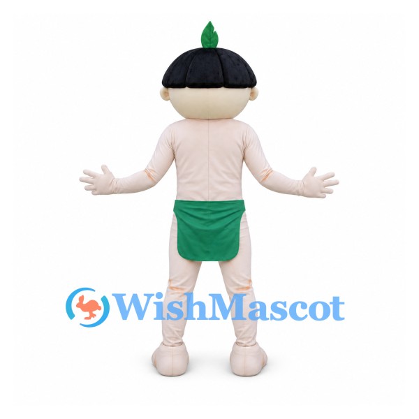 Boy Mascot Costume with Black Bowl Hair and Green Shorts