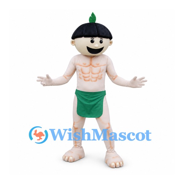 Boy Mascot Costume with Black Bowl Hair and Green Shorts