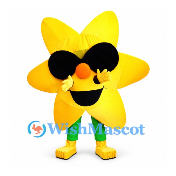 Star Mascot Costume in Yellow with Black Sunglasses