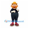 Clown Mascot Costume with Orange Hat and Striped Trousers