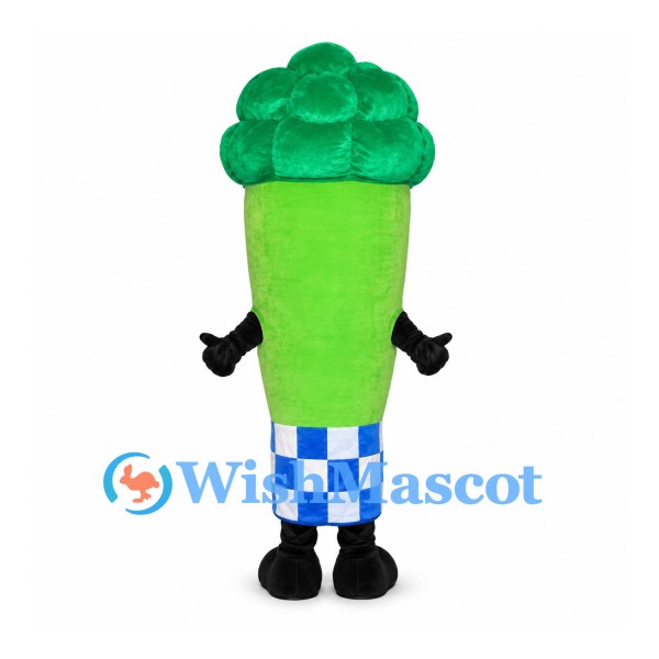Broccoli Mascot Costume with Green Florets and Blue Checkered Cuff