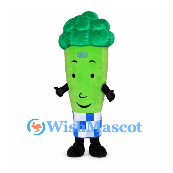 Broccoli Mascot Costume with Green Florets and Blue Checkered Cuff