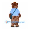 Bear Mascot Costume with Blue Shirt and Shoulder Bag