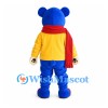 Bear Mascot Costume in Blue with Yellow Shirt and Red Scarf