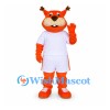 Squirrel Mascot Costume in Orange with White Sports Uniform