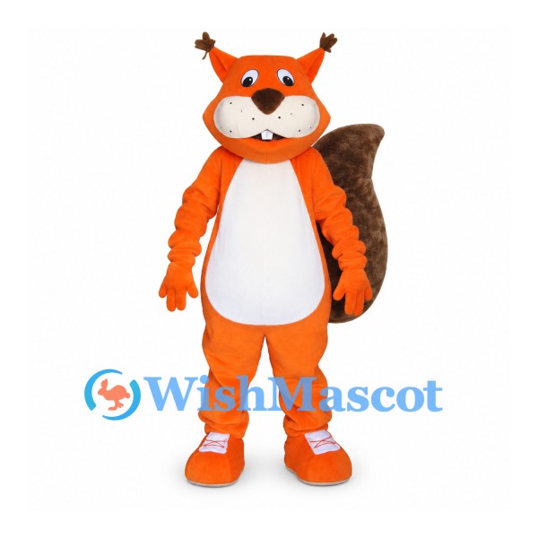 Squirrel Mascot Costume in Orange with White Belly and Brown Tail