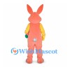 Rabbit Mascot Costume in Coral and Yellow with Patterned Ears