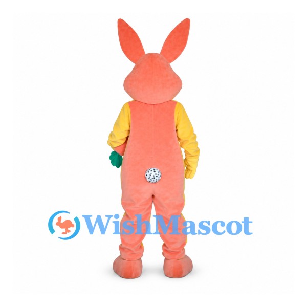 Rabbit Mascot Costume in Coral and Yellow with Patterned Ears