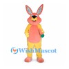 Rabbit Mascot Costume in Coral and Yellow with Patterned Ears