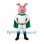Pig Mascot Costume with White Superhero Suit and Green Cape
