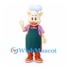 Pig Mascot Costume with White Chef Hat and Green Apron