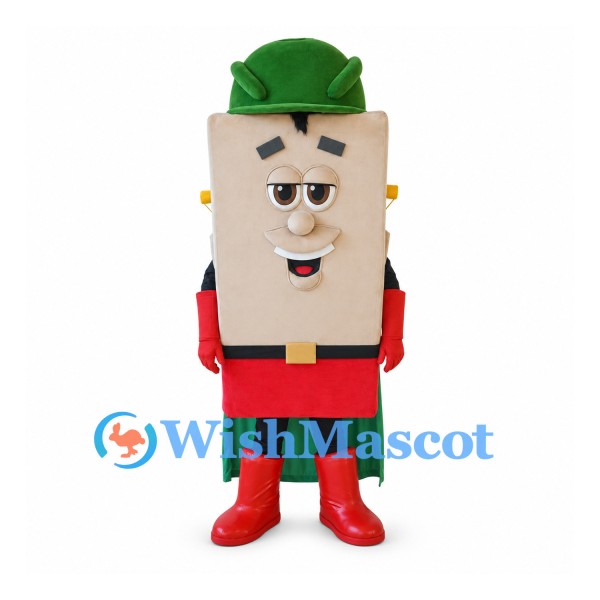Tree Superhero Mascot Costume with Green Cape and Red Boots