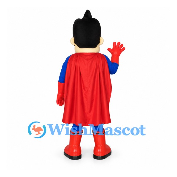 Superhero Mascot Costume with Blue Suit and Red Cape