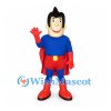 Superhero Mascot Costume with Blue Suit and Red Cape