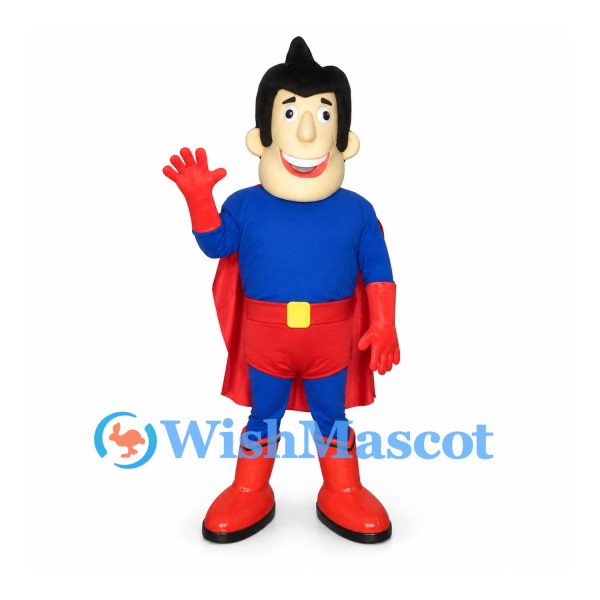 Superhero Mascot Costume with Blue Suit and Red Cape