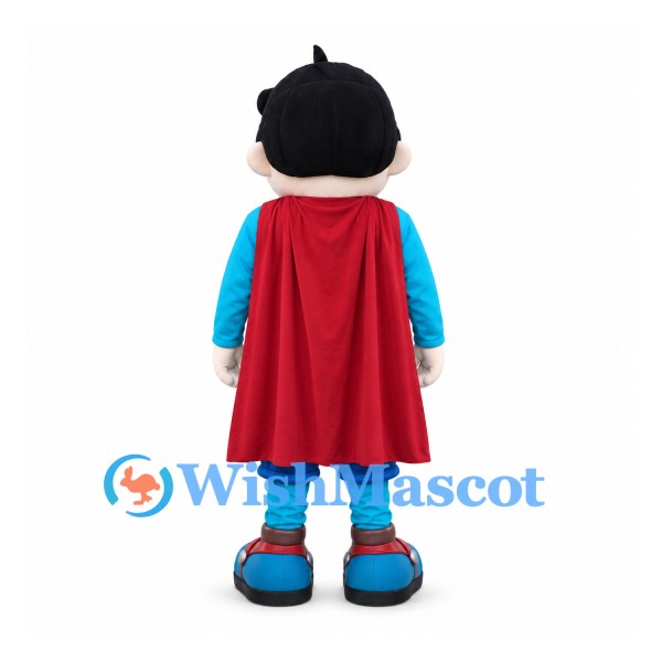 Superhero Mascot Costume with Black Hair and Turquoise Shirt