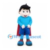 Superhero Mascot Costume with Black Hair and Turquoise Shirt