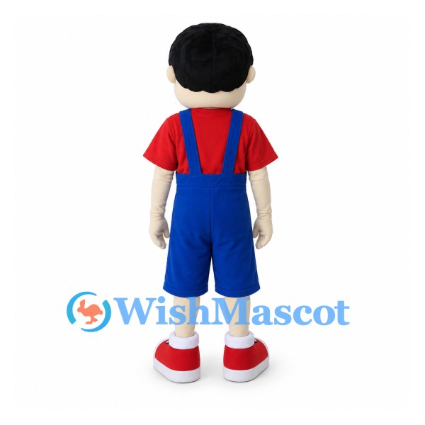 Boy Mascot Costume with Red Shirt and Blue Overalls