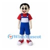 Boy Mascot Costume with Red Shirt and Blue Overalls
