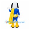 Dog Mascot Costume with Blue Superhero Suit and Yellow Cape