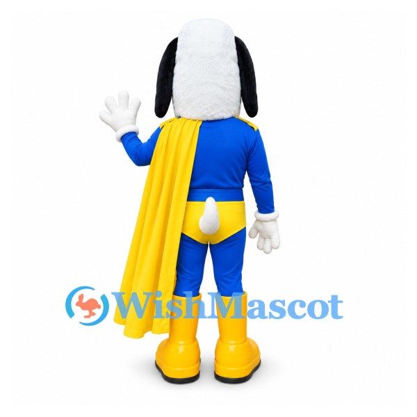 Dog Mascot Costume with Blue Superhero Suit and Yellow Cape