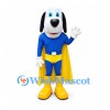 Dog Mascot Costume with Blue Superhero Suit and Yellow Cape