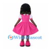 Girl Mascot Costume with Beaded Braids and Pink Dress