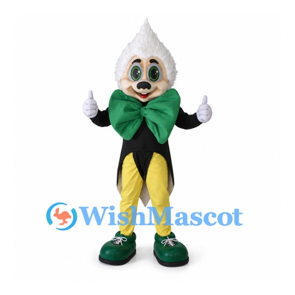 Garlic Mascot Costume with Green Bow and Yellow Trousers