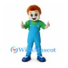 Boy Mascot Costume with Orange Hair and Blue Overalls