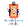 Book Mascot Costume in Orange with Blue Jacket and Gray Hat