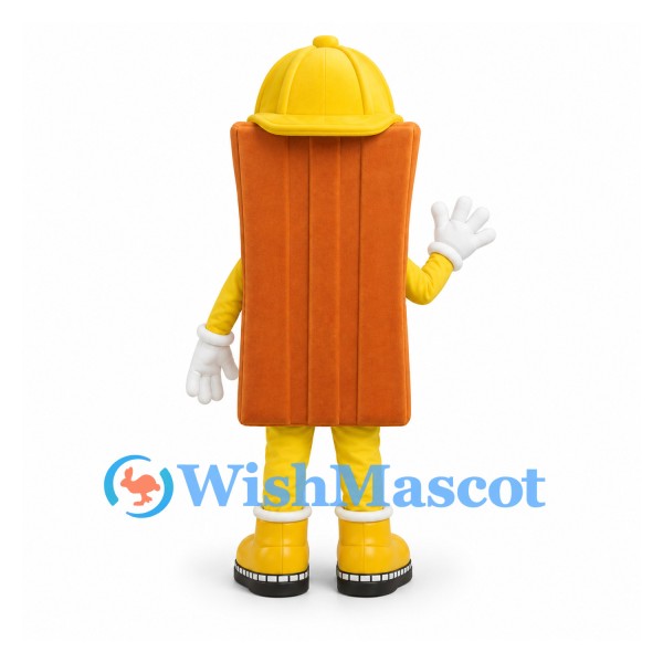 Wood Plank Mascot Costume with Yellow Hard Hat