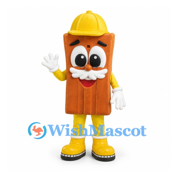 Wood Plank Mascot Costume with Yellow Hard Hat