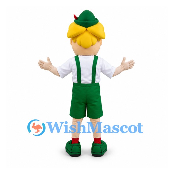 Boy Mascot Costume with Green Hat and Suspender Shorts