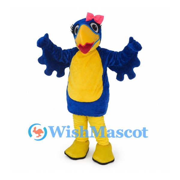 Parrot Mascot Costume in Blue and Yellow with Red Cap