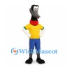 Black Bird Mascot Costume with Yellow Shirt and Blue Shorts