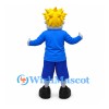 Boy Mascot Costume with Yellow Spiky Hair and Blue Sports Outfit