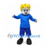 Boy Mascot Costume with Yellow Spiky Hair and Blue Sports Outfit