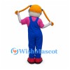 Girl Mascot Costume with Orange Pigtails, Glasses and Blue Overalls