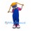 Girl Mascot Costume with Orange Pigtails, Glasses and Blue Overalls
