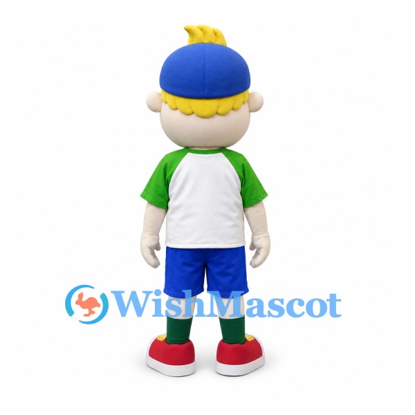Boy Mascot Costume with Blue Cap and Green Sleeves