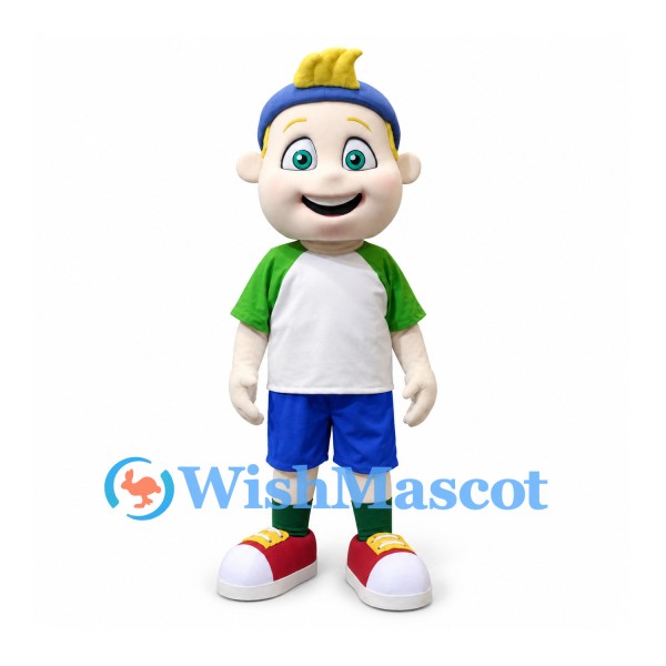 Boy Mascot Costume with Blue Cap and Green Sleeves